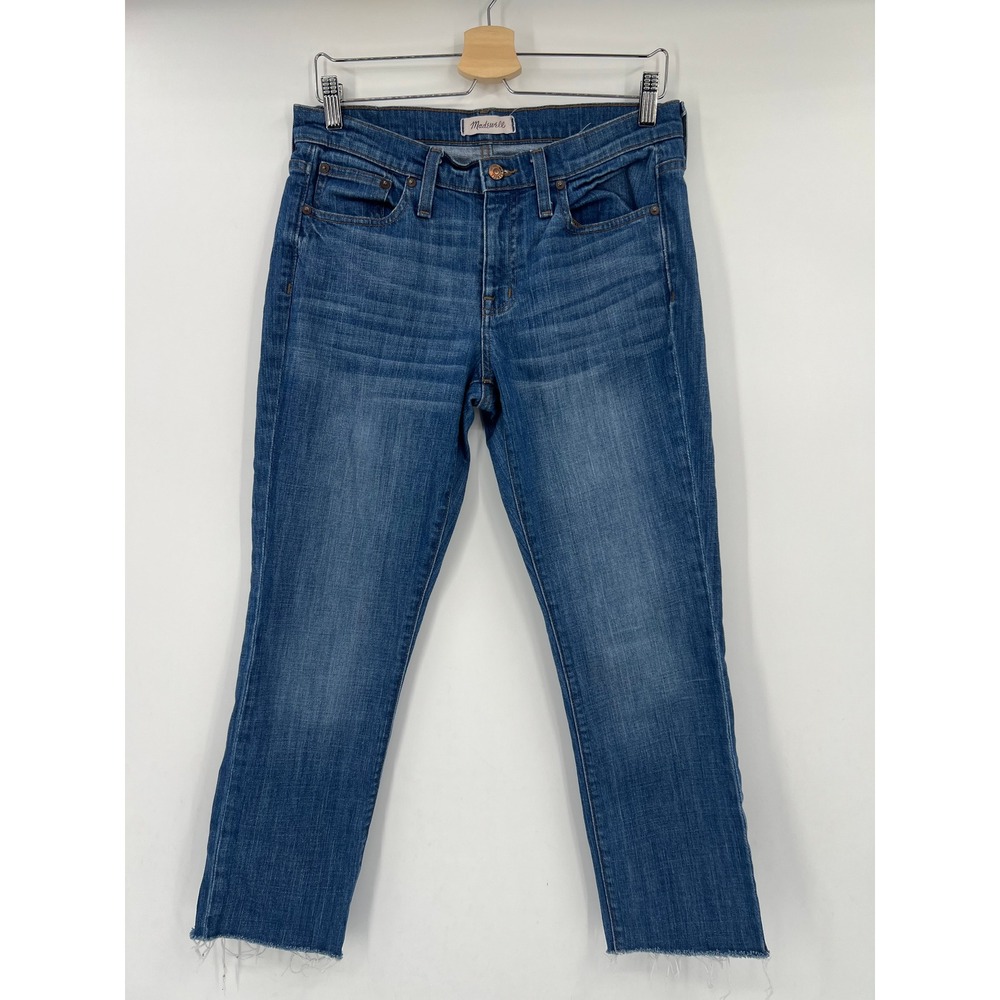 Madewell The Slim Boyjean 26 Medium Wash Raw Hem Crop Straight Leg Jeans